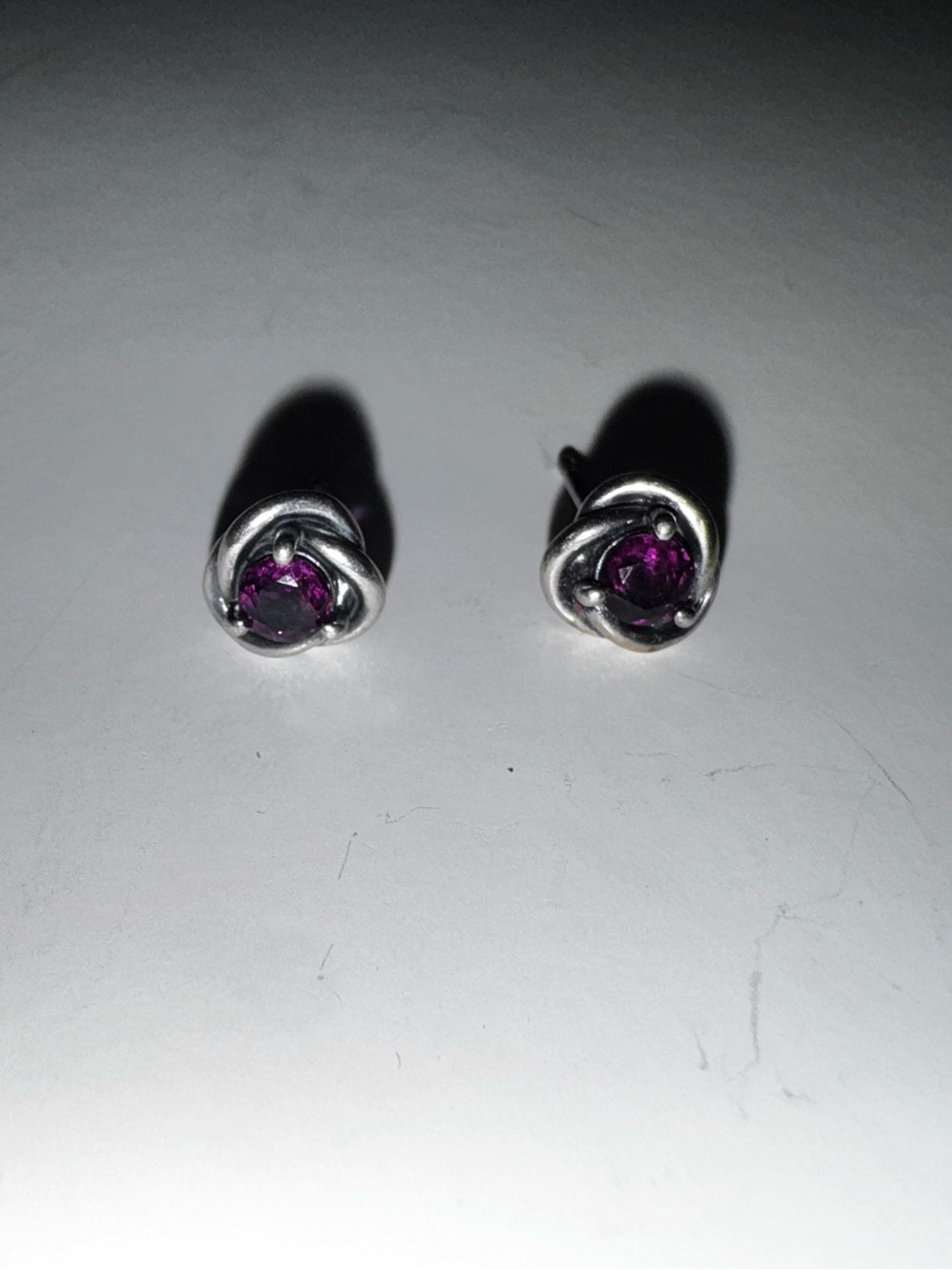 Pandora Sterling Silver Purple Stone Knot Stud Earrings